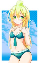  1girl bikini blonde_hair gradient_hair green_eyes highres kuromaru9 long_hair multicolored_hair original swimsuit 