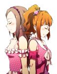  2girls armband back-to-back brown_hair closed_eyes hairband idolmaster minase_iori multiple_girls orange_hair ribbon sayuu_hanten takatsuki_yayoi twintails 