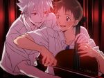  2boys blue_eyes brown_hair cello ikari_shinji instrument kagio_(muinyakurumi) multiple_boys nagisa_kaworu neon_genesis_evangelion red_eyes silver_hair smile 