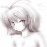 1girl blush bust dated long_hair mille monochrome simple_background smile solo white_background 