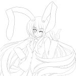  1girl absurdres animal_ears hand_on_hip highres iwanori lineart long_hair looking_at_viewer monochrome necktie rabbit_ears reisen_udongein_inaba smile solo touhou very_long_hair wink 