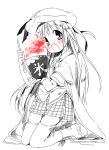  1girl c.jam-packed cape fang hat little_busters!! long_hair monochrome noumi_kudryavka school_uniform shaved_ice spoon spot_color thigh-highs 