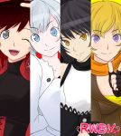  4girls amagami bad_idea black_hair blake_belladonna blonde_hair blue_eyes column_lineup fingerless_gloves gloves grey_eyes highres multiple_girls parody redhead ruby_rose rwby scarf short_hair silver_hair violet_eyes weiss_schnee wink yang_xiao_long yellow_eyes 