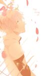  1boy dated facing_to_the_side flower happy_birthday head_wreath looking_up male_focus manai_tomoki megochi orange_flower petals pink_flower short_hair solo sweet_clown white_background 