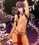  1boy bracelet circlet dancer&#039;s_costume_(dq) dragon_quest dragon_quest_iv earrings fan genderswap jewelry loincloth long_hair male manya purple_hair shirtless solo violet_eyes 