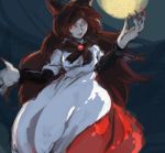  1girl animal_ears brown_hair claws fingernails imaizumi_kagerou jingo_kajiki long_fingernails long_hair moon moonlight night red_eyes touhou wolf_ears 