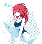  1girl blush free! inflatable_shark long_hair matsuoka_gou momoko_(momoko14) one-piece_swimsuit ponytail red_eyes redhead solo swimsuit 