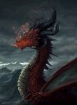  clouds dragon flame horns mountain nunoedamichi scales warhammer_fantasy wings 