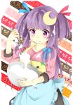  1girl alternate_costume apron bowl breasts cooking crescent hair_ornament hair_ribbon maki65 no_hat patchouli_knowledge purple_hair ribbon solo taut_clothes touhou violet_eyes wavy_mouth whisk 