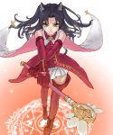  1girl animal_ears black_hair cat_ears dan_vanilin elbow_gloves fate/kaleid_liner_prisma_illya fate/stay_night fate_(series) gloves green_eyes highres kaleido_ruby kaleidostick long_hair magic_circle magical_girl solo thighhighs tohsaka_rin toosaka_rin two_side_up wand 