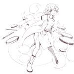  1girl belt boots drum drumsticks horikawa_raiko ink_(medium) instrument jacket monochrome necktie short_hair skirt solo touhou traditional_media 