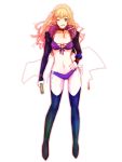 1girl ;p blonde_hair blue_eyes boots bra breasts choker cleavage full_body hand_on_hip highres long_hair macross macross_frontier navel sasa0205 sheryl_nome solo thigh_boots thighhighs tongue underwear wavy_hair wink 