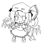  1girl chibi dress fang flandre_scarlet hat laevatein lineart looking_at_viewer monochrome open_mouth seputok0904 side_ponytail solo touhou wings 