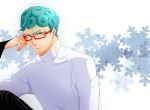  1boy blue_eyes blue_hair ghiaccio glasses highres jojo_no_kimyou_na_bouken red-framed_glasses solo xxkrm 