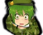  1boy camouflage flippy green_hair happy_tree_friends military military_uniform personification short_hair solo tears uniform 