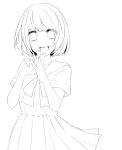  1girl highres lineart monochrome original sailor_dress short_hair smile solo wakatsuki_you 