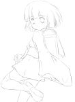  1girl absurdres highres lineart looking_at_viewer looking_back monochrome naka original short_hair smile solo thigh-highs 