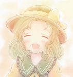  1girl blush closed_eyes colored facing_viewer hat highres komeiji_koishi open_mouth smile solo touhou uduki 