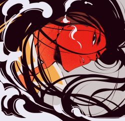  1boy black_eyes dark-skinned_male dark_skin earrings floating_hair grey_background highres jamie_siu jewelry long_hair looking_at_viewer looking_to_the_side male_focus open_collar parted_lips piercing popped_collar smoke solo street_fighter street_fighter_6 stud_earrings syazai teeth very_long_hair 