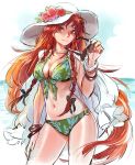  1girl bikini breasts cleavage hong_meiling long_hair looking_at_viewer navel redhead rough smile solo swimsuit touhou 