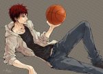  1boy basketball hoodie jeans kagami_taiga kuroko_no_basuke nyanko_33 red_eyes redhead shoes solo 