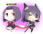  2girls character_request grin kantai_collection katori_(quietude) lowres multiple_girls purple_hair ribbon short_hair smile sword thighhighs violet_eyes weapon yellow_eyes 