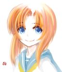  1girl blue_eyes higurashi_no_naku_koro_ni itsukage orange_hair ryuuguu_rena school_uniform serafuku short_hair smile solo 