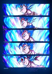  5boys bandana bardock blue_eyes blue_hair character_name close-up commentary_request cross_scar dragon_ball dragon_ball_heroes dragon_ball_super dragon_ball_super_broly highres kanaetecho male_focus medium_hair multiple_boys profile red_bandana scar scar_on_face son_gohan son_gohan_(future) son_goku spiky_hair super_saiyan super_saiyan_blue trunks_(dragon_ball) trunks_(future)_(dragon_ball) vegeta 