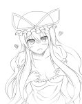  1girl blush breasts cleavage hat heart lineart long_hair looking_at_viewer monochrome open_mouth simple_background smile solo touhou very_long_hair white_background yakumo_yukari zetsumame 