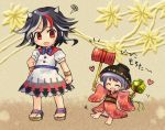  2girls ^_^ black_hair bow bowl closed_eyes dress female hand_on_hip heart horns japanese_clothes kijin_seija mallet multiple_girls open_mouth pote_(ptkan) purple_hair red_eyes redhead sandals short_hair silver_hair smile squiggle sukuna_shinmyoumaru tongue tongue_out touhou 