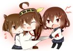  3girls ahoge brown_eyes brown_hair closed_eyes hairband ikazuchi_(kantai_collection) inazuma_(kantai_collection) kantai_collection katori_(quietude) kongou_(kantai_collection) long_hair multiple_girls open_mouth short_hair smile wink 