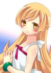  1girl blonde_hair blush_stickers dress long_hair monogatari_(series) nisemonogatari oshino_shinobu yellow_eyes yukian 