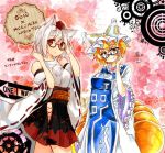  :&lt; adjusting_glasses artist_name blonde_hair blush breasts collaboration colored_pencil_(medium) detached_sleeves eyelashes flower fox_tail glasses goku_(acoloredpencil) hands_in_hair hat inubashiri_momiji looking_at_viewer moko_(3886397) multiple_tails obi red_eyes semi-rimless_glasses short_hair skirt smile street_sign tabard tail tokin_hat touhou traditional_media under-rim_glasses white_hair wide_sleeves yakumo_ran yellow_eyes 