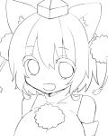  1girl :d animal_ears breasts eyelashes hat highres inubashiri_momiji large_breasts lineart monochrome open_mouth sad_fuka short_hair smile solo tokin_hat touhou wolf_ears 