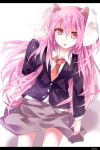 1girl absurdres animal_ears blazer highres long_hair necktie pink_hair pino_(straight) rabbit_ears red_eyes reisen_udongein_inaba solo touhou very_long_hair 