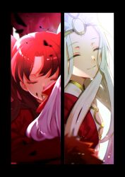  1boy 3girls ayaka_(disagree) black_hair blood blood_from_mouth blood_on_face brother_and_sister closed_eyes commentary_request contrast dark_sakura debris dress_of_heaven emiya_shirou fate/stay_night fate_(series) heaven&#039;s_feel highres hug illyasviel_von_einzbern illyasviel_von_einzbern_(dress_of_heaven) light_particles matou_sakura multiple_girls purple_hair red_hair siblings sisters smile spoilers tohsaka_rin twintails two_side_up white_hair 