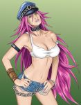  armband blue_eyes breasts capcom chain choker denim denim_shorts fandias final_fight final_fight_i hat lips looking_at_viewer pink_hair pink_nails poison_(final_fight) realistic shorts tank_top wristband 