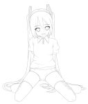  1girl breasts eto hatsune_miku lineart long_hair looking_at_viewer monochrome open_mouth smile solo thighhighs twintails very_long_hair vocaloid 
