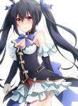  1girl bare_shoulders black_hair breasts choujigen_game_neptune cleavage garter_straps hair_ornament highres kirito_(tundereyuina) long_hair noire red_eyes solo twintails white_background 