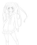  1girl absurdres hatsune_miku highres kneehighs lineart long_hair looking_at_viewer monochrome skirt solo surgical_mask twintails vocaloid wakatsuki_you 