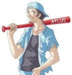  1boy atlus baseball_bat baseball_cap blue_hair hat iori_junpei persona persona_3 persona_4:_the_ultimate_in_mayonaka_arena short_hair solo 