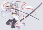  bare_shoulders detached_sleeves katana nike_(smaaaash) original pantyhose sword tsukiyomi_(nike) weapon white_hair 