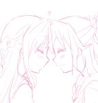  2girls aida_mana blush bust closed_eyes couple dokidoki!_precure forehead-to-forehead grin happy heart hishikawa_rikka long_hair monochrome multiple_girls precure profile sakura_ai_ke school_uniform short_hair simple_background sketch smile white_background yuri 