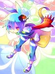  1boy ahoge bag blob blue_eyes blue_hair capri_pants ebisawa_(alluviju) heterochromia ladybug leaning_forward male multicolored_background puyo_(puyopuyo) puyopuyo puyopuyo_fever red_eyes shirt shoes sig 