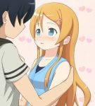  1boy 1girl bare_shoulders blue_eyes brother_and_sister casual eye_contact hair_ornament hairclip heart kousaka_kirino kousaka_kyousuke long_hair looking_at_another midori_(rquick2009) orange_hair ore_no_imouto_ga_konna_ni_kawaii_wake_ga_nai siblings 