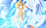  1girl air blonde_hair blue_eyes dress ichiki_yuu kamio_misuzu long_hair ponytail wings 