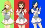  amami_haruka blonde_hair blue_eyes blue_hair brown_eyes brown_hair costume green_eyes highres hoshii_miki idolmaster idolmaster_shiny_festa iketsuko kisaragi_chihaya long_hair microphone ribbon smile wink 