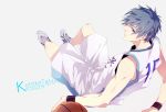  1boy basketball basketball_uniform blue_eyes blue_hair character_name kise_ryouta kuroko_no_basuke kuroko_tetsuya sara666 solo sportswear 