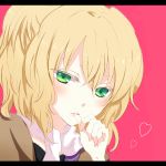  1girl bangs blonde_hair close-up colored_eyelashes face green_eyes letterboxed lips mizuhashi_parsee multicolored_eyes scarf simple_background solo sui_(camellia) touhou 