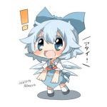  ! 1girl blue_eyes blue_hair blush bow cirno lowres open_mouth rebecca_(keinelove) ribbon short_hair smile touhou wings 